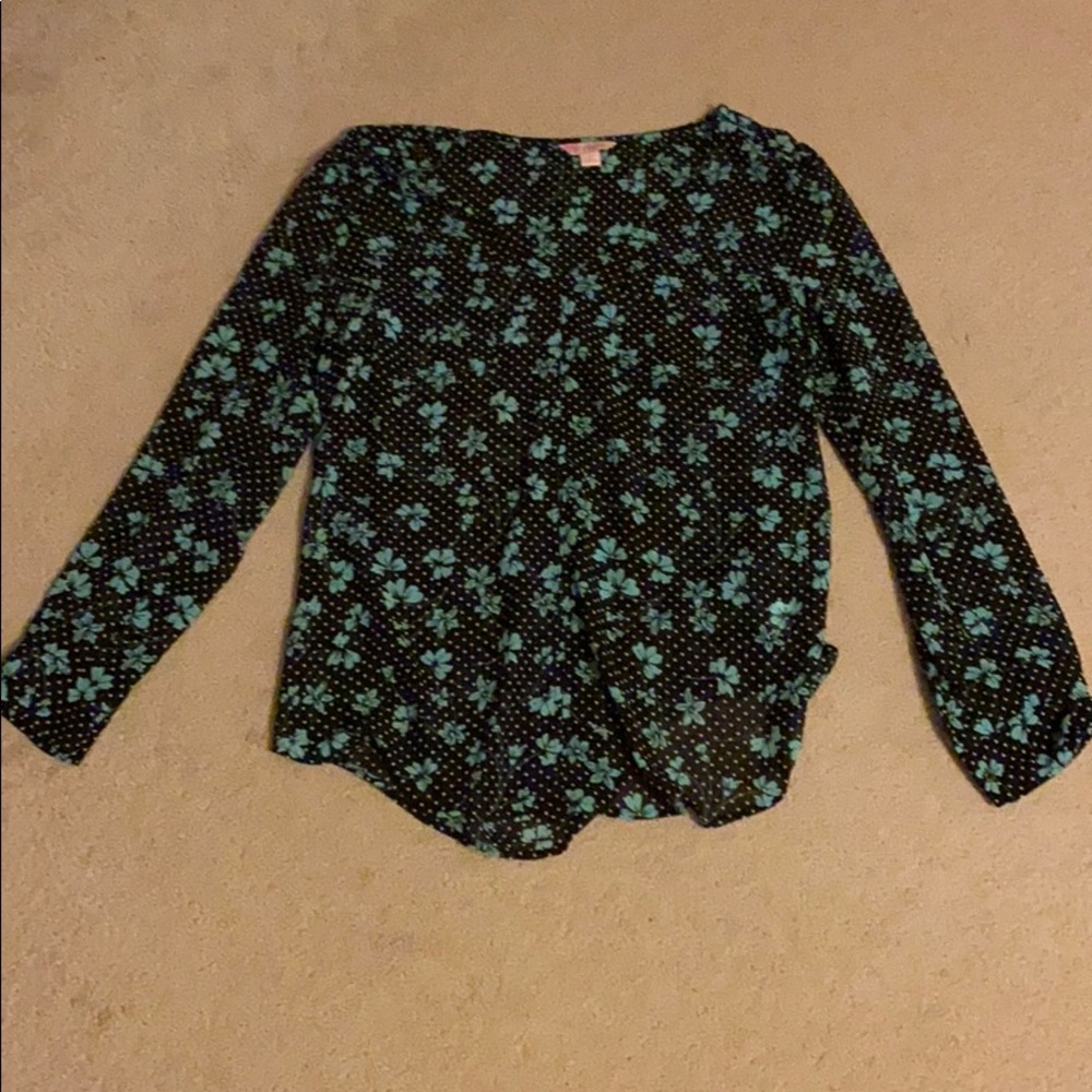 Sheer long sleeve, V neck blouse